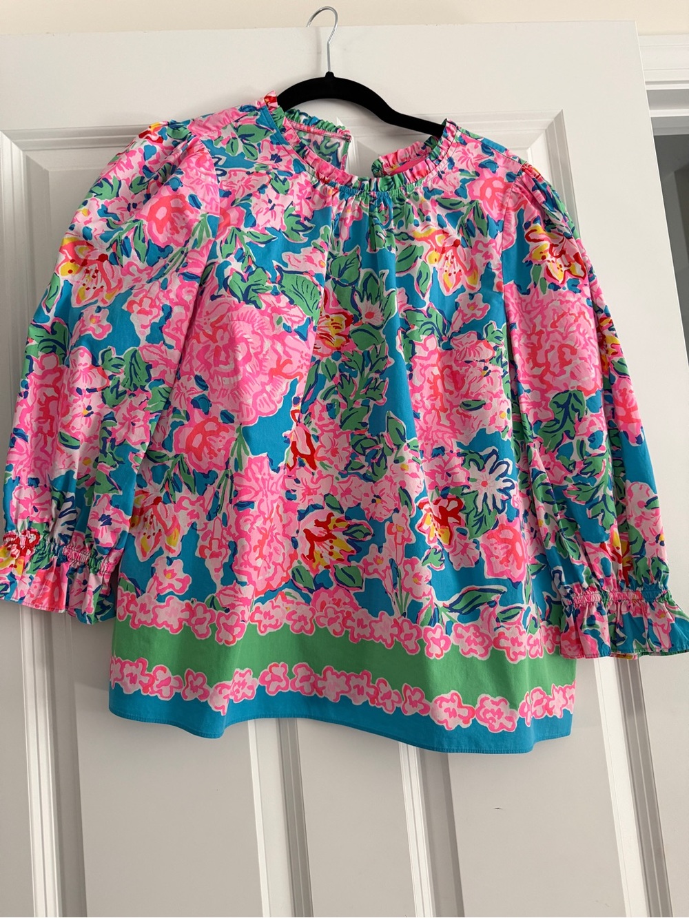 Lilly Pulitzer Pink & Teal Floral Peasant Blouse